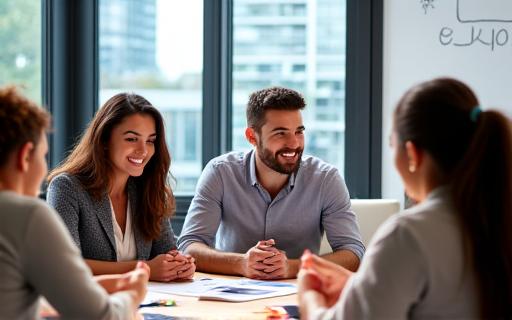 Un gruppo di impiegati che partecipa a un workshop sul benessere in ufficio.
