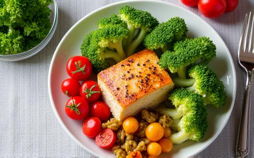 Un piatto colorato e sano, pieno di verdure fresche e proteine.